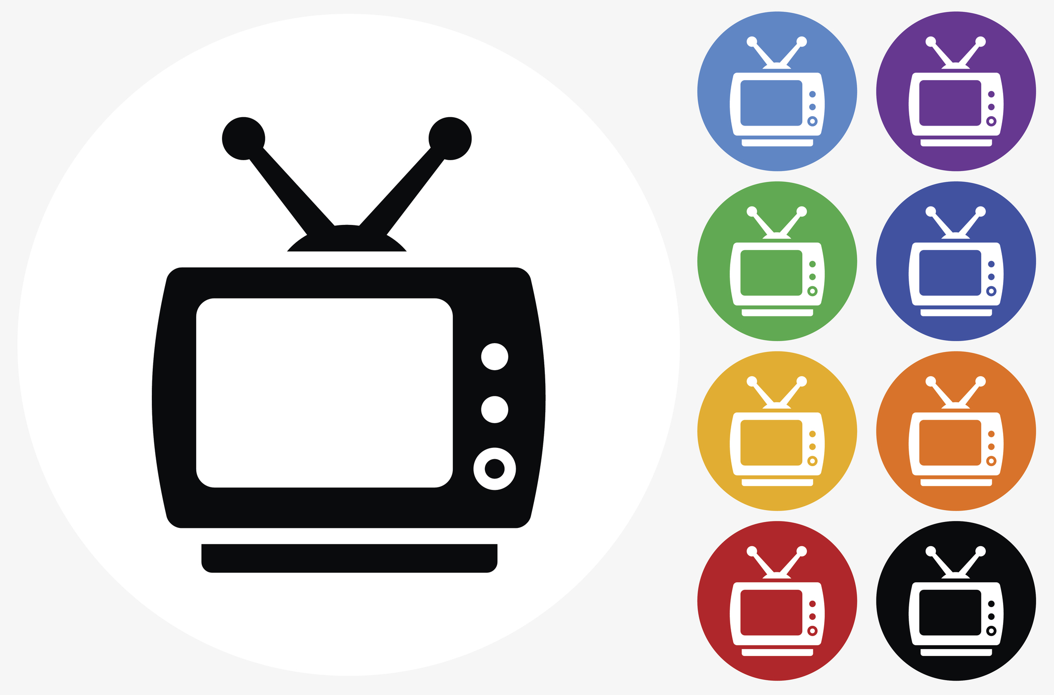 Television Icon on Flat Color Circle Buttons
