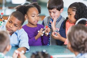 Elementary school students in science class