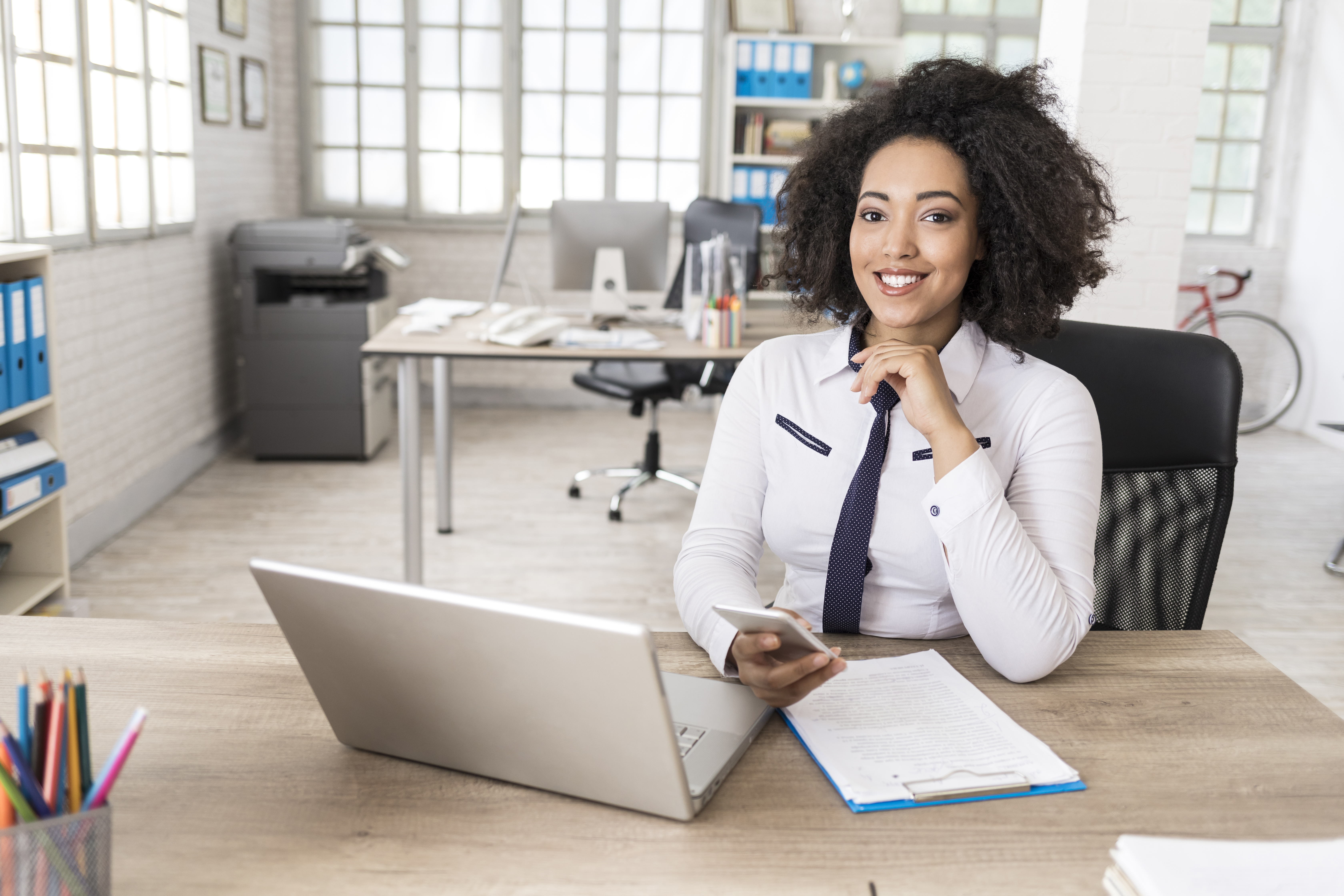 African businesswoman in modern workplace