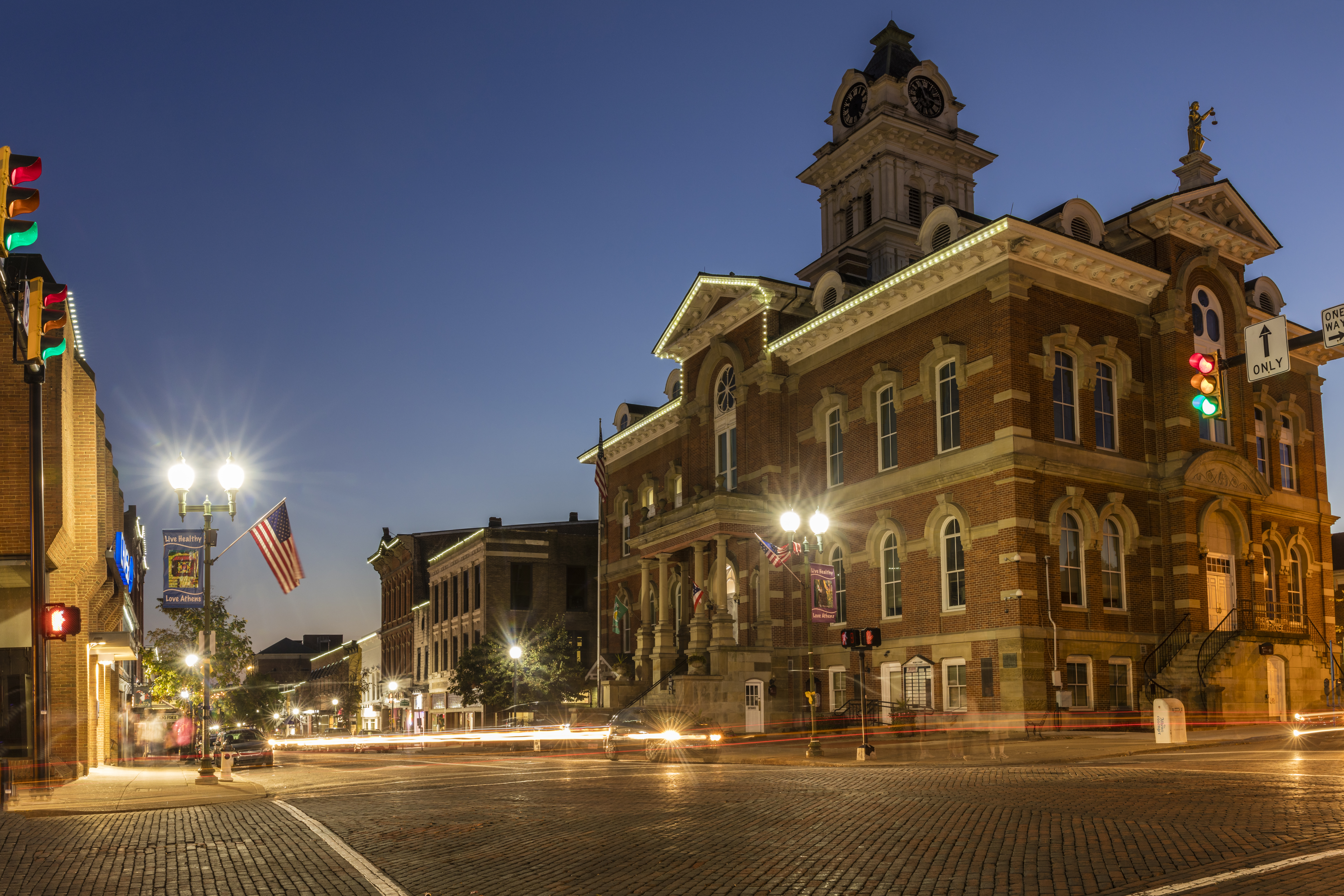 Historic Court Street in downtown Athens, Ohio, USA