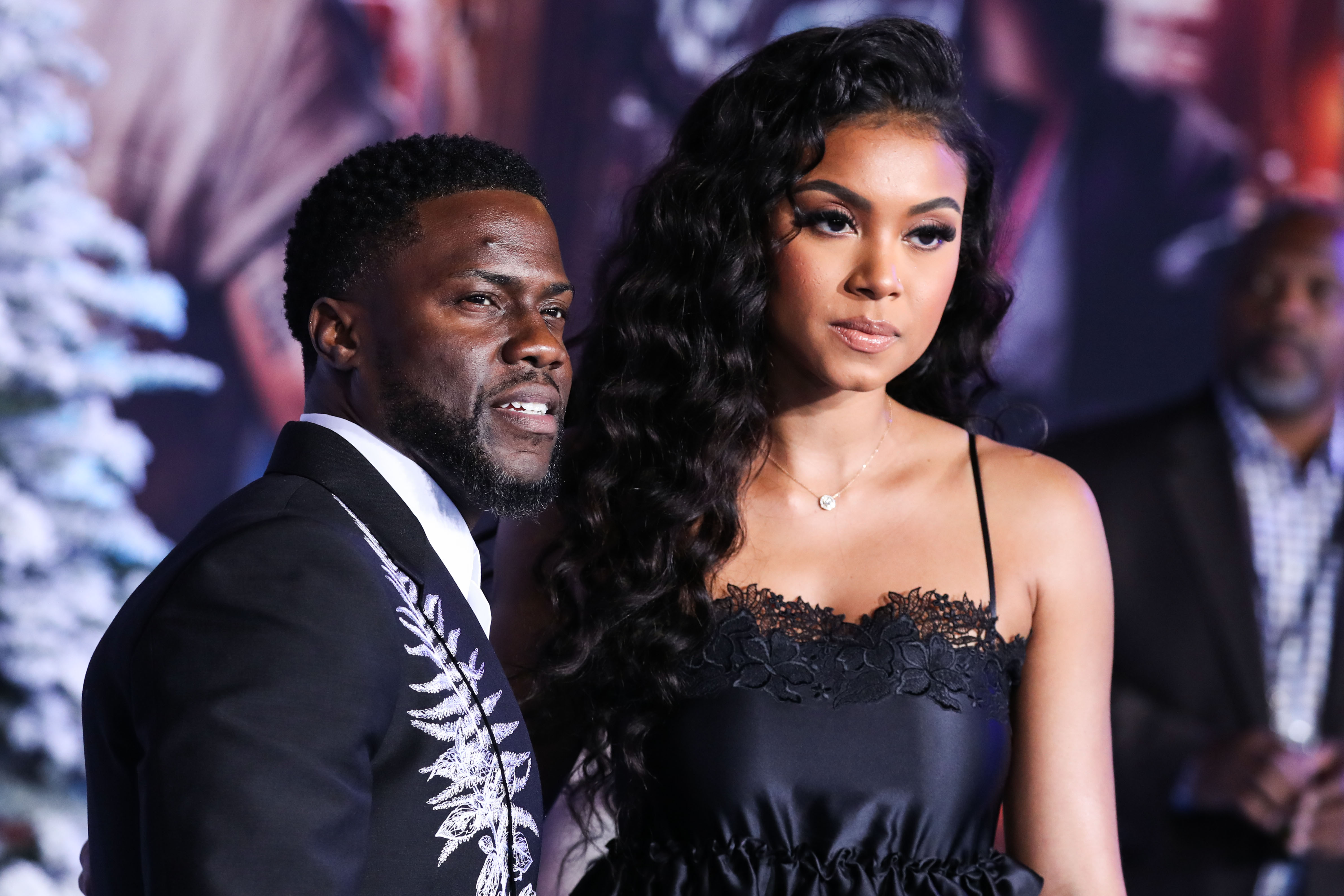 Actor Kevin Hart and wife Eniko Parrish arrive at the World Premiere Of Columbia Pictures' 'Jumanji: The Next Level' held at the TCL Chinese Theatre IMAX on December 9, 2019 in Hollywood, Los Angeles, California, United States.