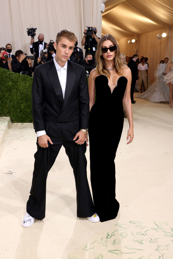Justin Bieber wearing Balenciaga and Hailey Bieber wearing Saint Laurent