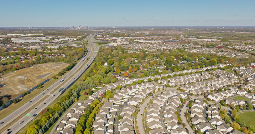 Residential District Next to I-71 in Grove City, OH - Aerial